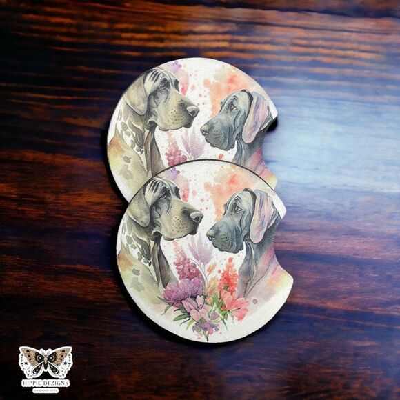 Floral Great Dane Car Coaster Set | Car Accessories - Picture 2 of 8